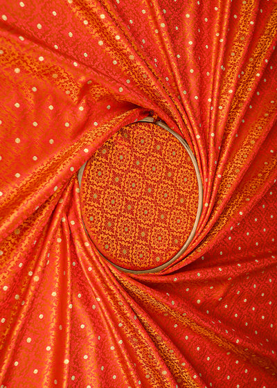 Mustard Banarasi Brocade Fabric With All Over Golden Zari Handloom 21923