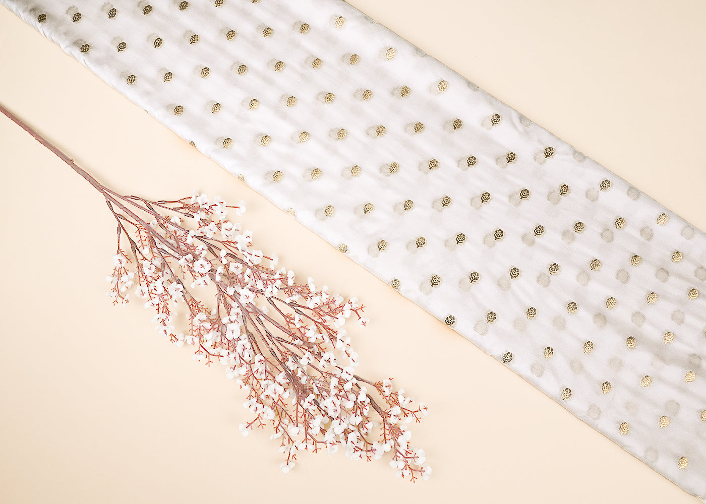 White Dyeable Banarasi Brocade Fabric With All Over Golden Zari Handloom 21927