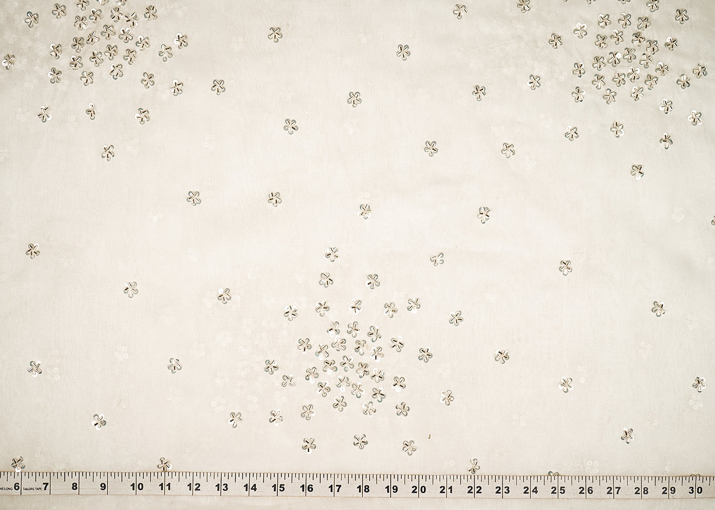 White Dyeable Organza Fabric With All Over Sequins And Katdana Work 21930