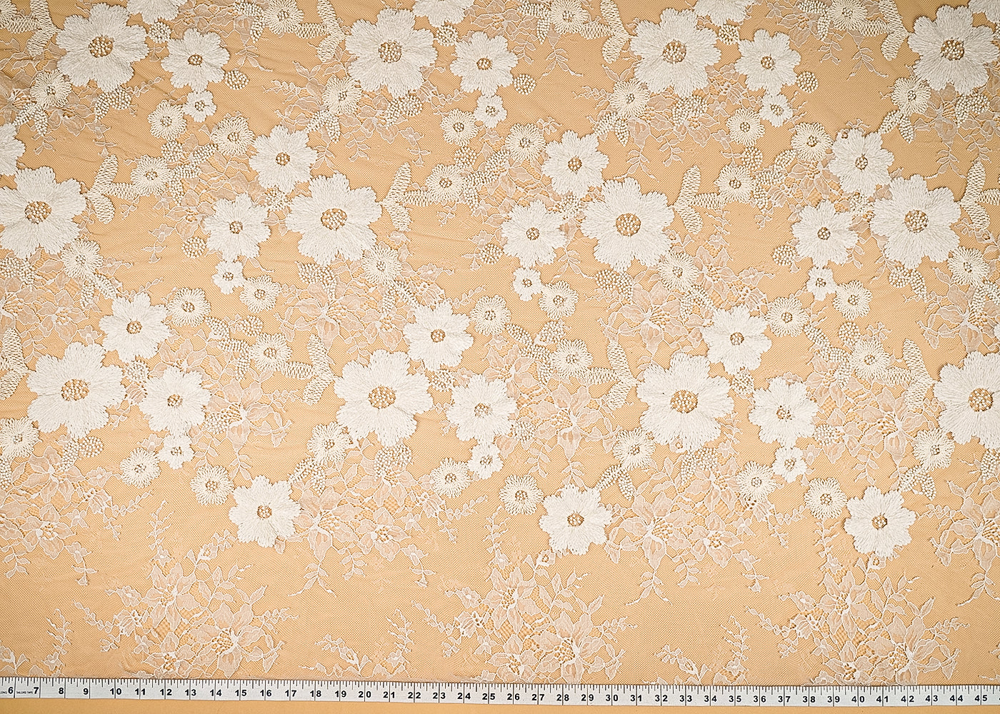 Cream Sandline Lace Fabric with All Over Floral Pattern With Thread, Sequins and Katdana Work 21931
