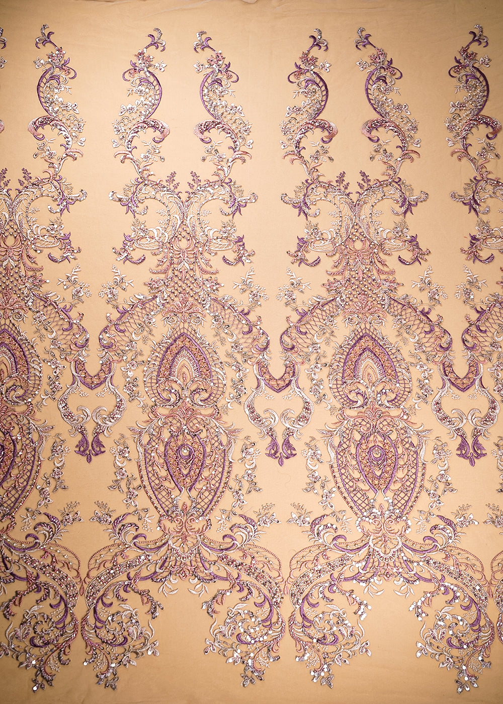 Onion Pink Imported Net Fabric With All Over Sequins, Thread, Bead And Katdana Work 21936