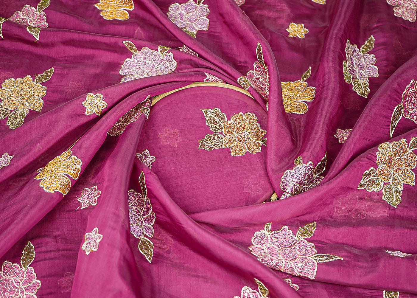 Purple Chanderi Fabric With All Over Floral Motif Of Thread, Zari And Sequins Work 21941