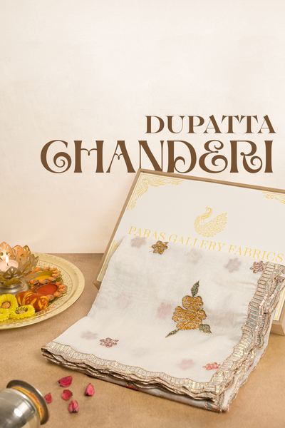 White Dyeable Chanderi Dupatta With All Over Zari, Thread And Sequins Work 21943