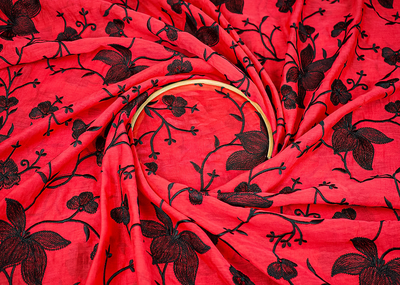 Red Chanderi Fabric With All Over Thread Work 21950