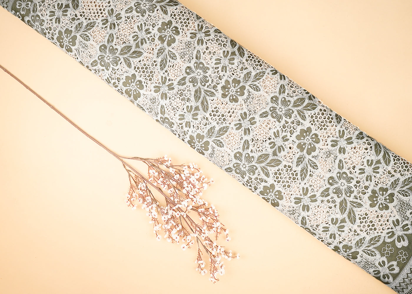 Mehendi-Green-Cotton-Fabric-With-All-Over-Thread-And-Cutwork-With-Two-Side-Scalloped-Border-21956