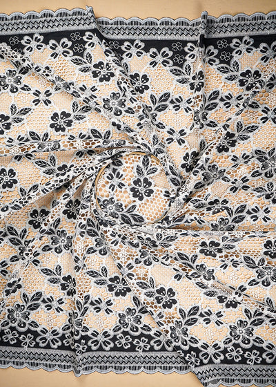 Black Cotton Fabric With All Over Thread And Cutwork With Two Side Scalloped Border 21957