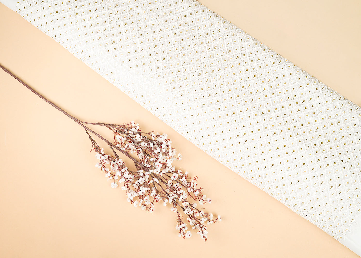 White Dyeable Georgette Fabric With All Over Zari, Sequins And Thread Work 21961