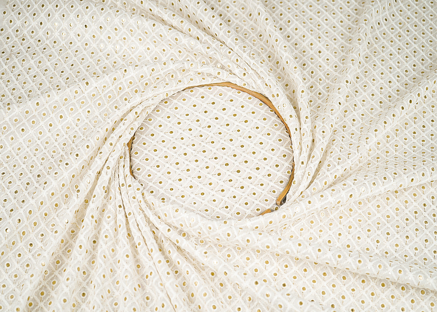 White Dyeable Georgette Fabric With All Over Zari, Sequins And Thread Work 21961