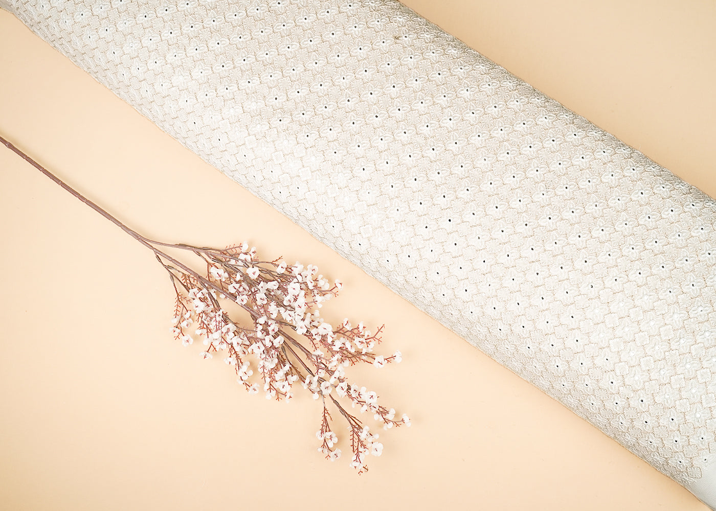 White Dyeable Georgette Fabric With All Over Zari, Thread And Fuax Mirror Work 21962