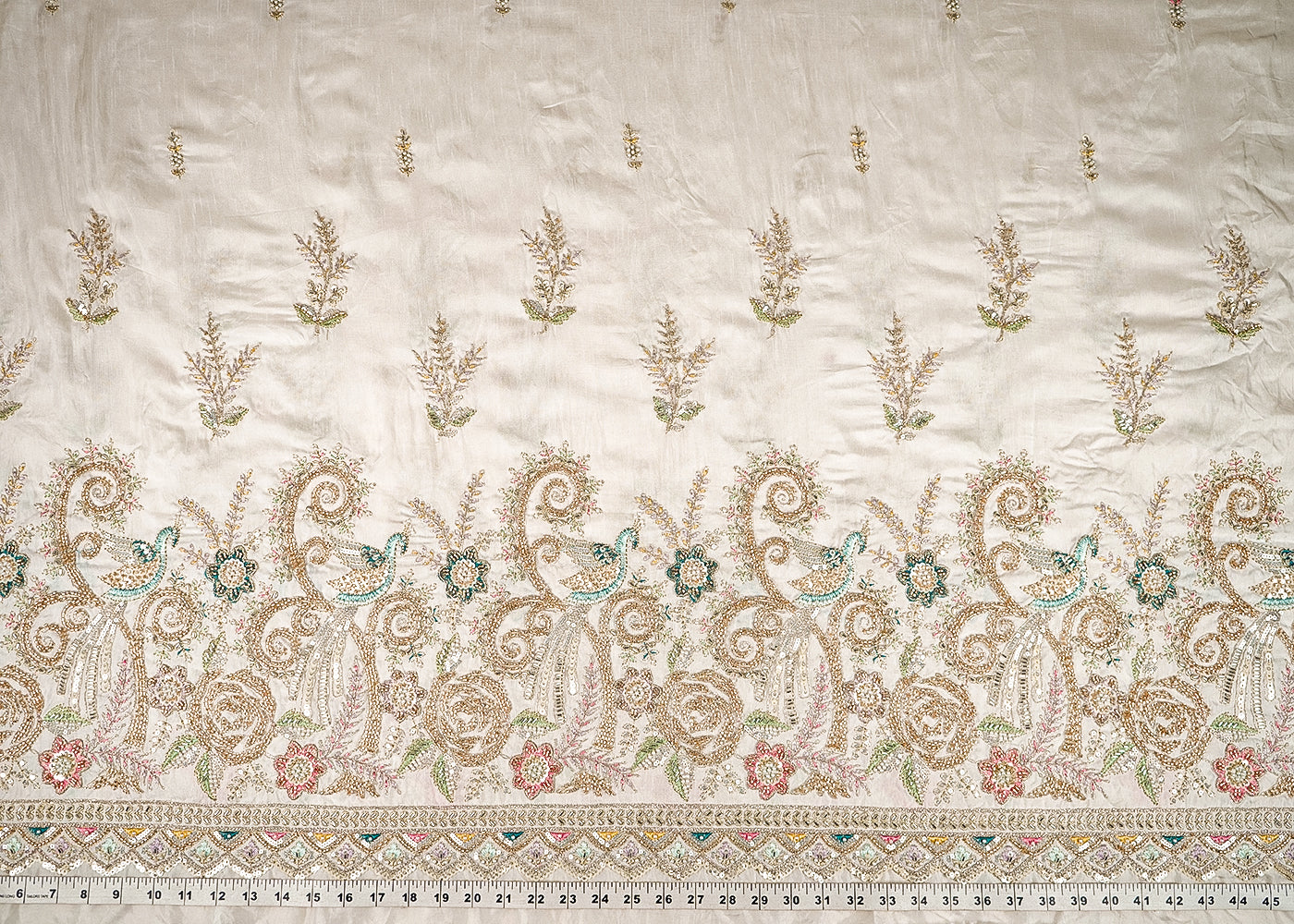 White-Dyeable-Dola-Silk-Fabric-With-All-Over-Zari-Sequins-Bead-Katdana-And-Multi-Color-Thread-Work-With-One-Side-Scalloped-Border-21964-measurement-view