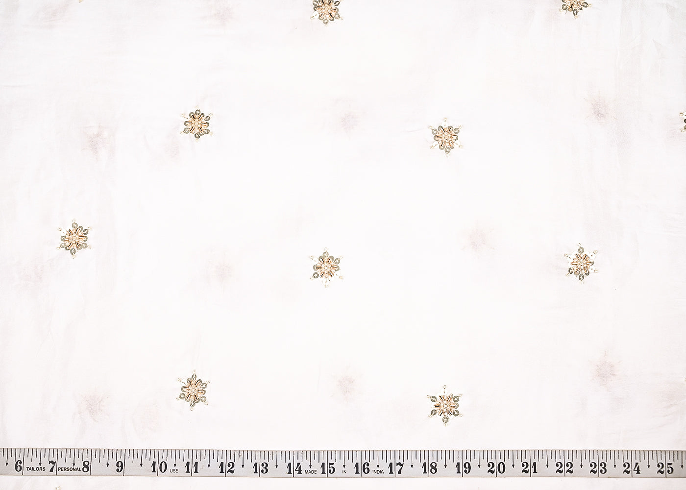 White Dyeable Crepe Fabric With All Over Buti Of Zari, Sequins, Katdana And Bead Work 21989