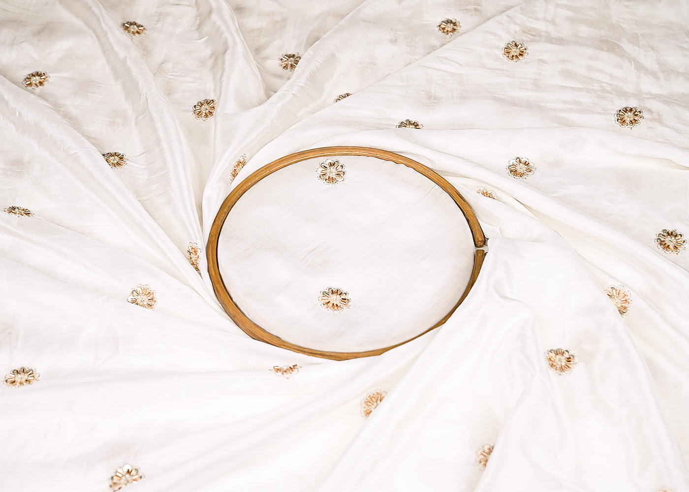 White Dyeable Crepe Fabric With All Over Buti Of Zari, Sequins And Katdana Work 21991