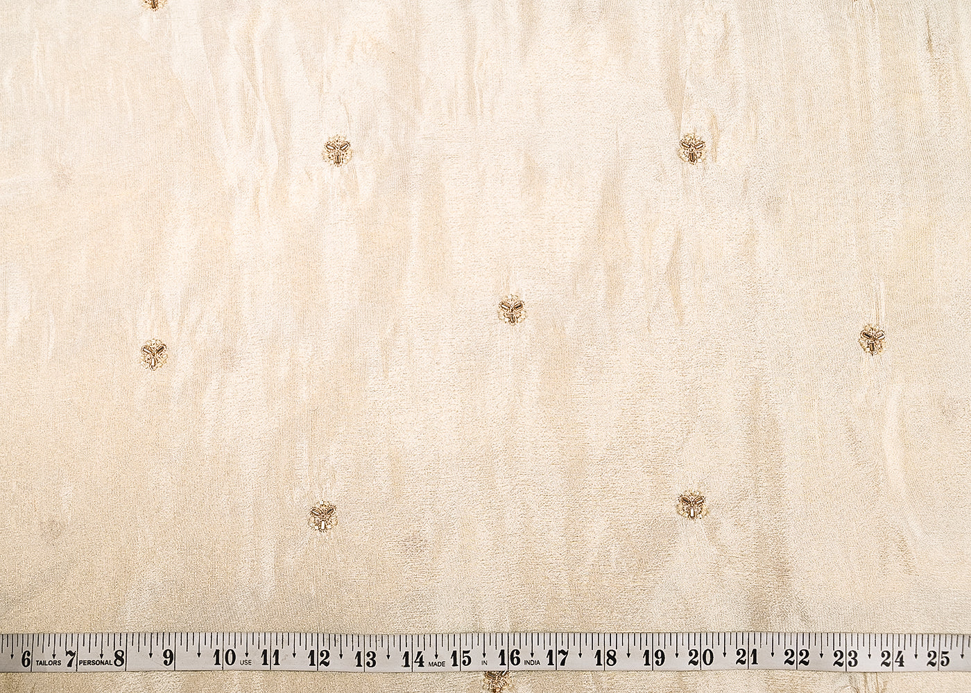 Golden Dyeable Tissue Fabric With All Over Buti Of Zari, Katdana And Bead Work 21994