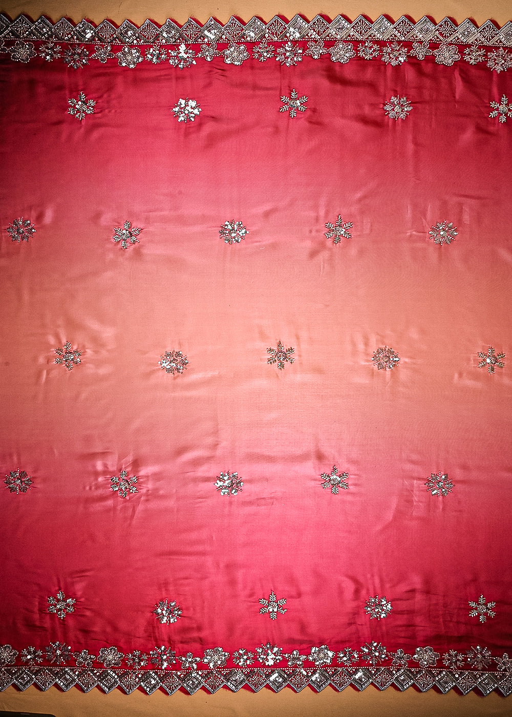 Pink Organza Satin Fabric With All Over Ombre Shade, Bead And Sequins Work With Border 22002