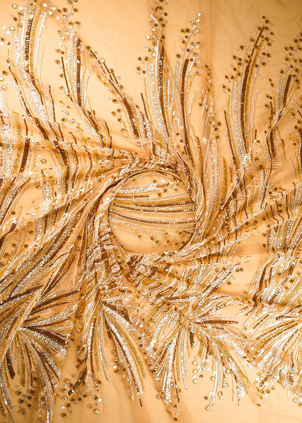 Golden Imported Net Fabric With All Over Sequins And Bead Work 22015