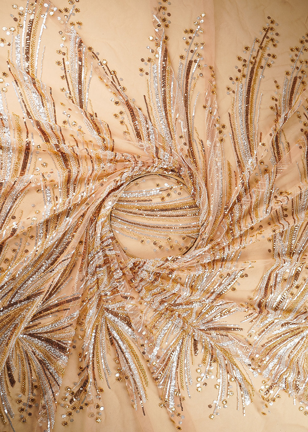 Golden Imported Net Fabric With All Over Sequins And Bead Work 22015