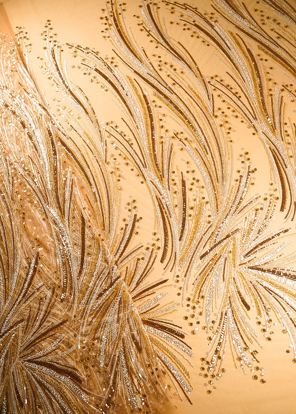 Golden Imported Net Fabric With All Over Sequins And Bead Work 22015