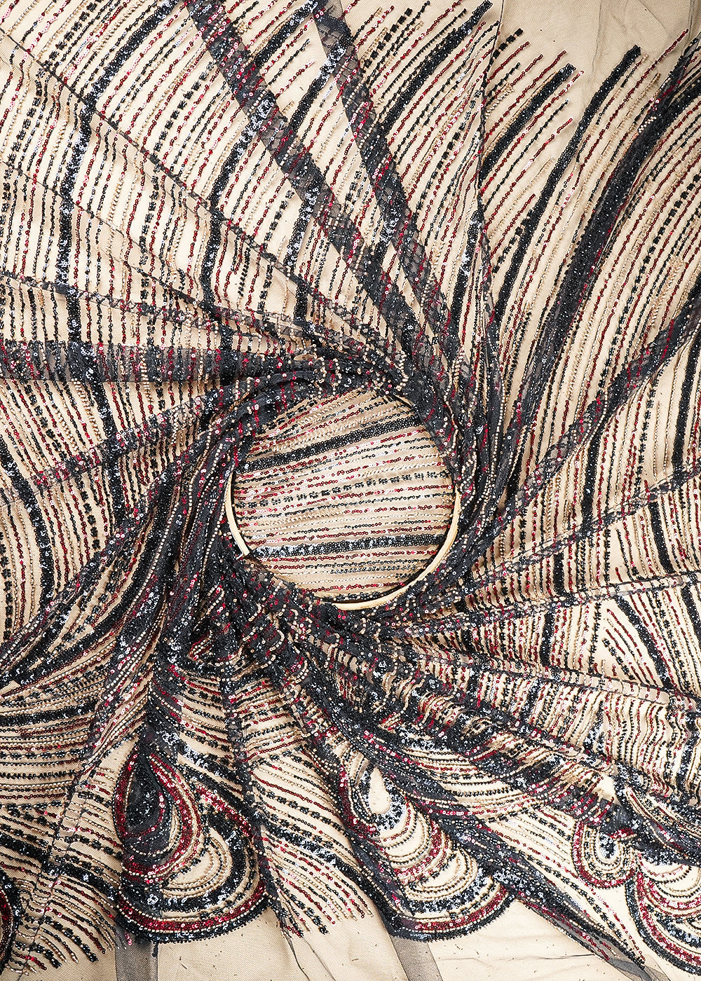 Black Imported Net Fabric With All Over Sequins And Bead Work 22018
