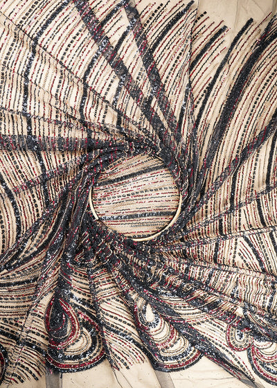 Black Imported Net Fabric With All Over Sequins And Bead Work 22018