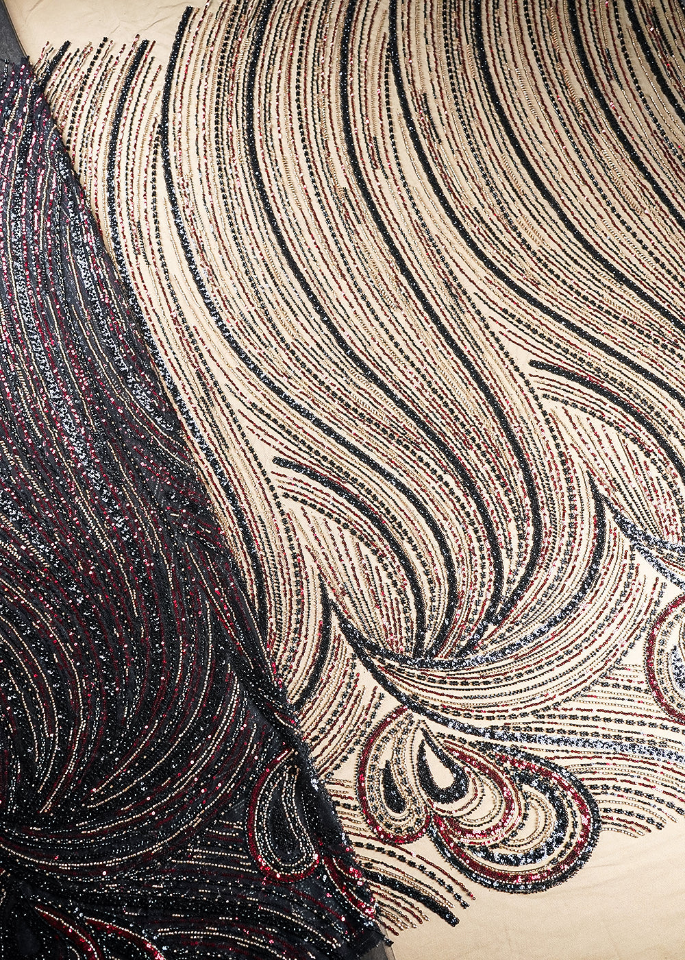 Black Imported Net Fabric With All Over Sequins And Bead Work 22018