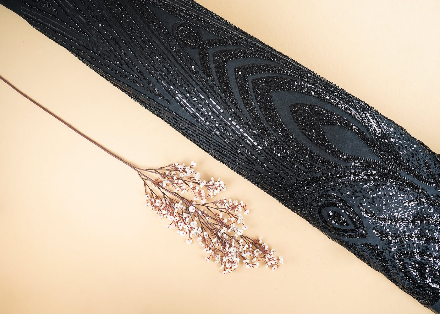 Black Imported Net Fabric With All Over Sequins, Bead And Katdana Work 22024