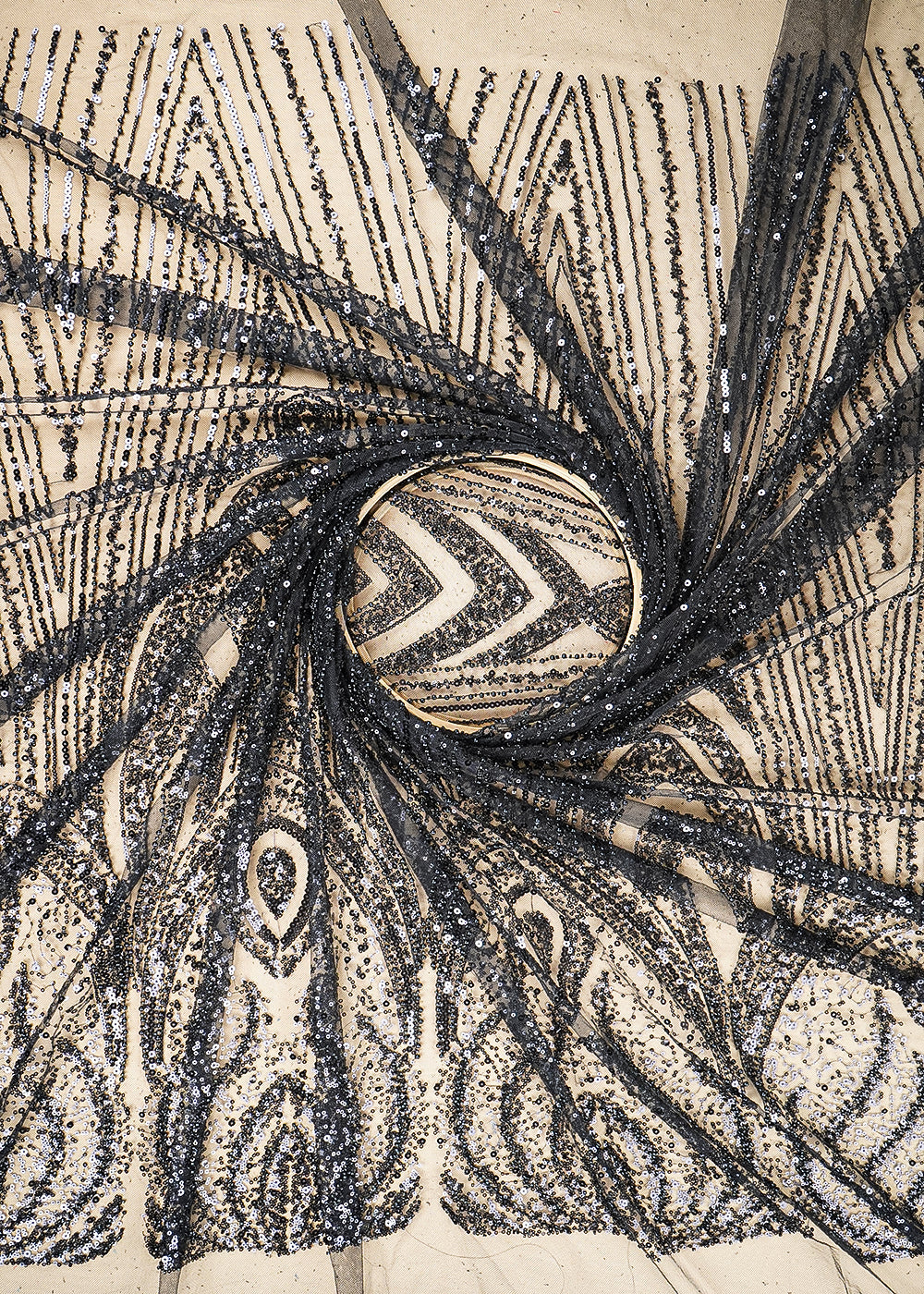 Black Imported Net Fabric With All Over Sequins, Bead And Katdana Work 22024