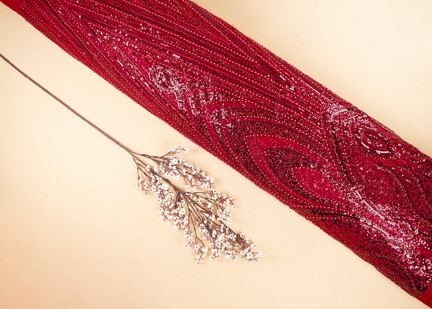 Maroon Imported Net Fabric With All Over Sequins, Bead And Katdana Work 22025