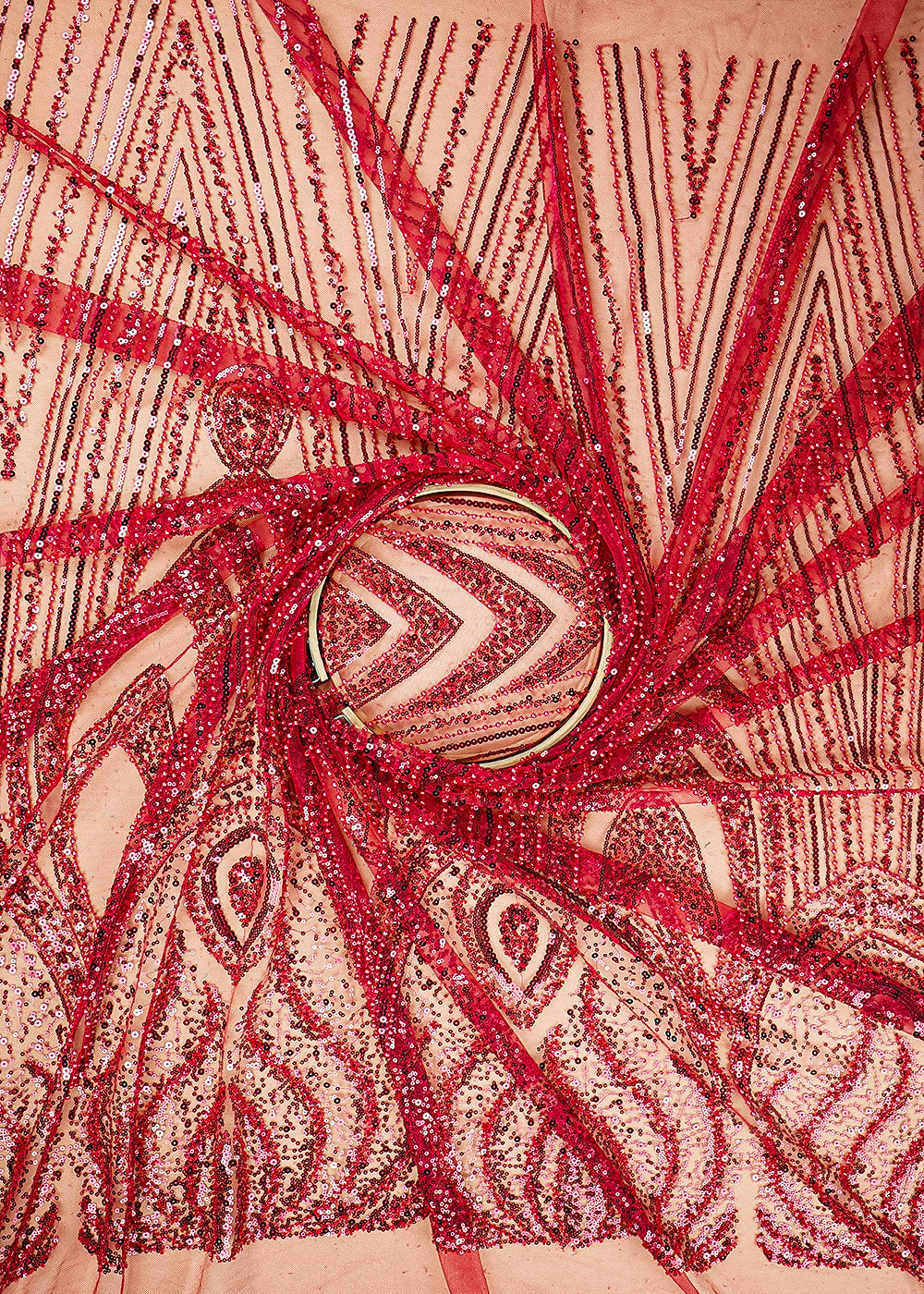 Maroon Imported Net Fabric With All Over Sequins, Bead And Katdana Work 22025