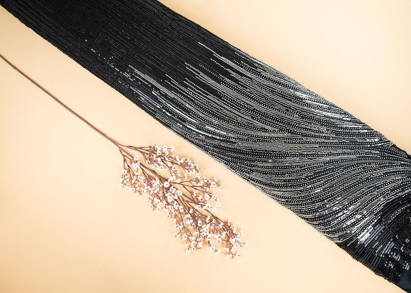 Black Imported Net Fabric With All Over Katdana And Sequins Work 22044