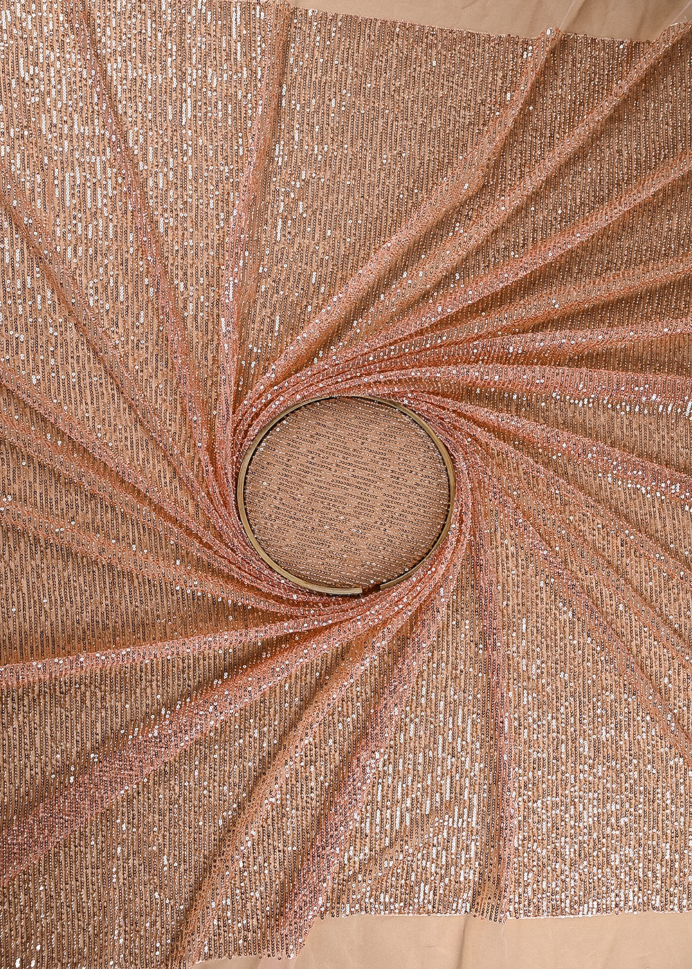 Peach Imported Net Fabric With All Over Bead And Sequins Work 22060