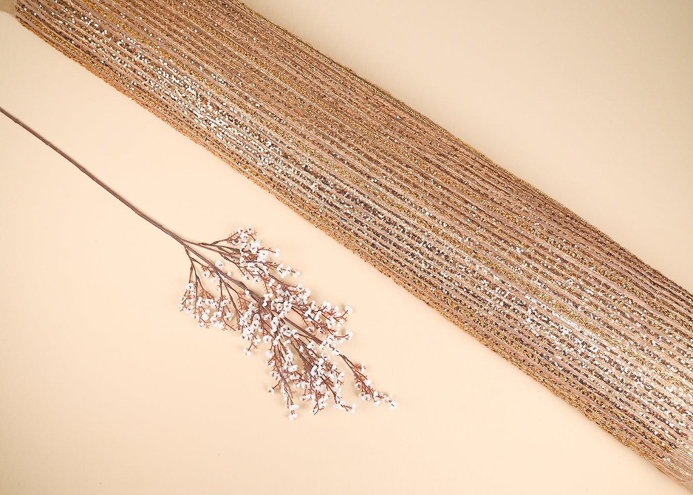 Golden Imported Net Fabric With All Over Bead And Sequins Work 22065