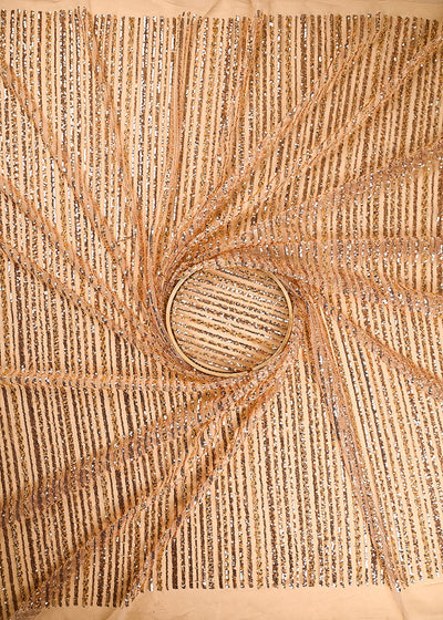 Golden Imported Net Fabric With All Over Bead And Sequins Work 22065