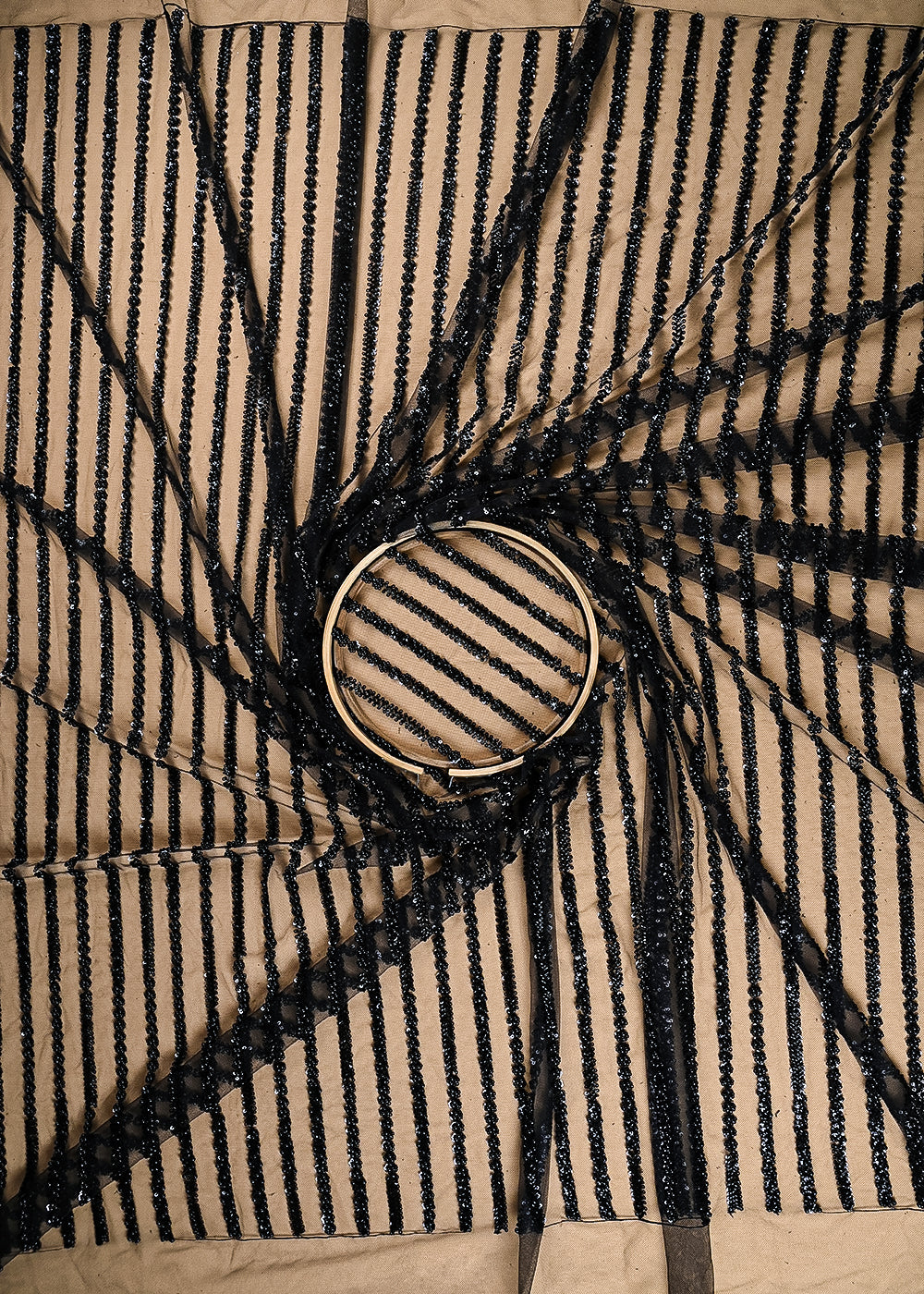 Black Imported Net Fabric With All Over Bead And Sequins Work 22069