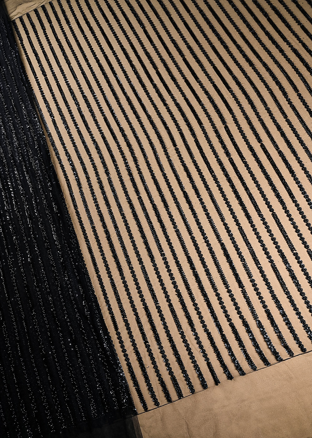 Black Imported Net Fabric With All Over Bead And Sequins Work 22069