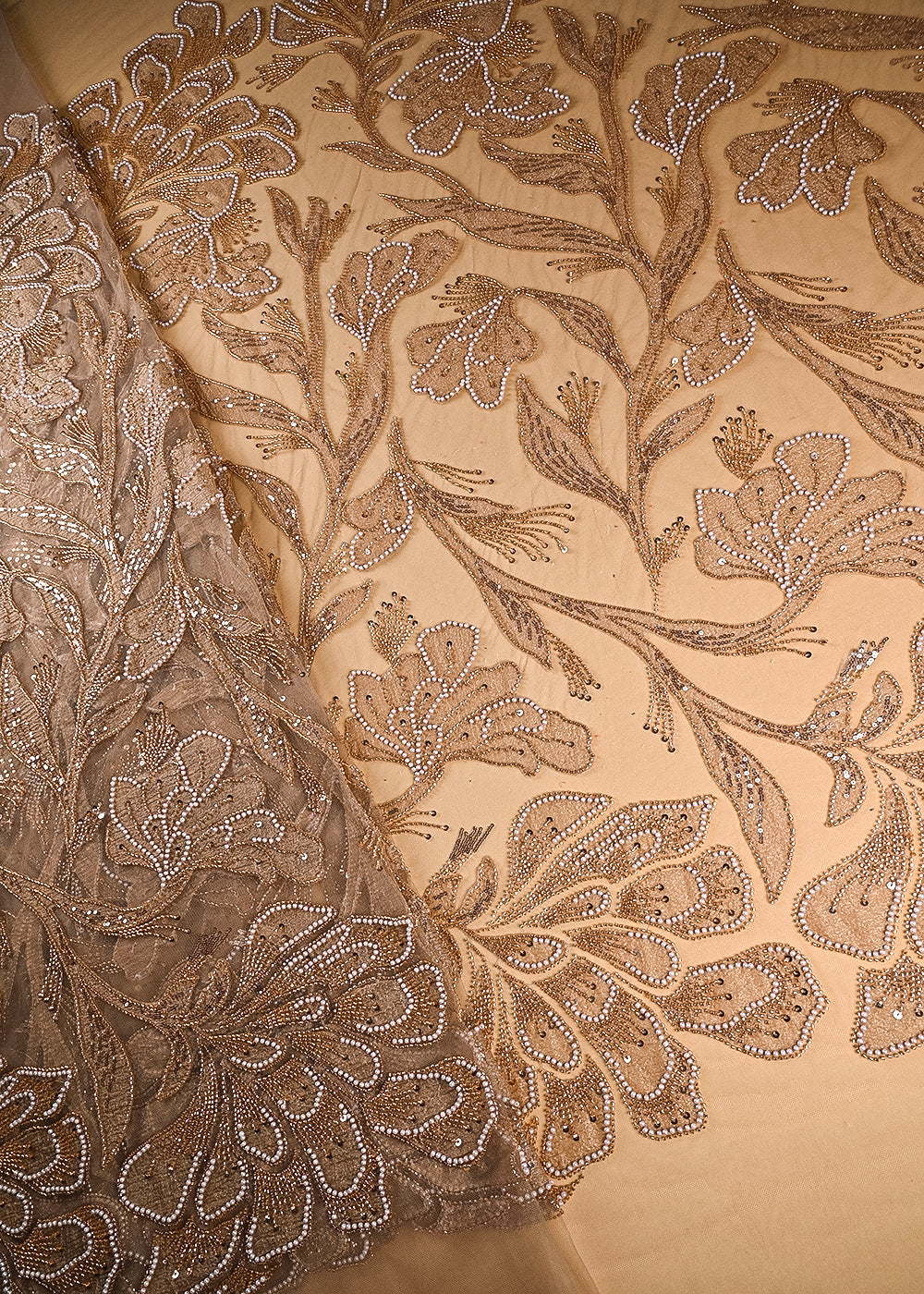 Beige-Imported-Net-Fabric-With-All-Over-Bead,-Sequins-And-Patch-Work-22076-fabric-view