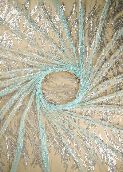 Sky Blue Imported Net Fabric With All Over Sequins And Beads Work 22086