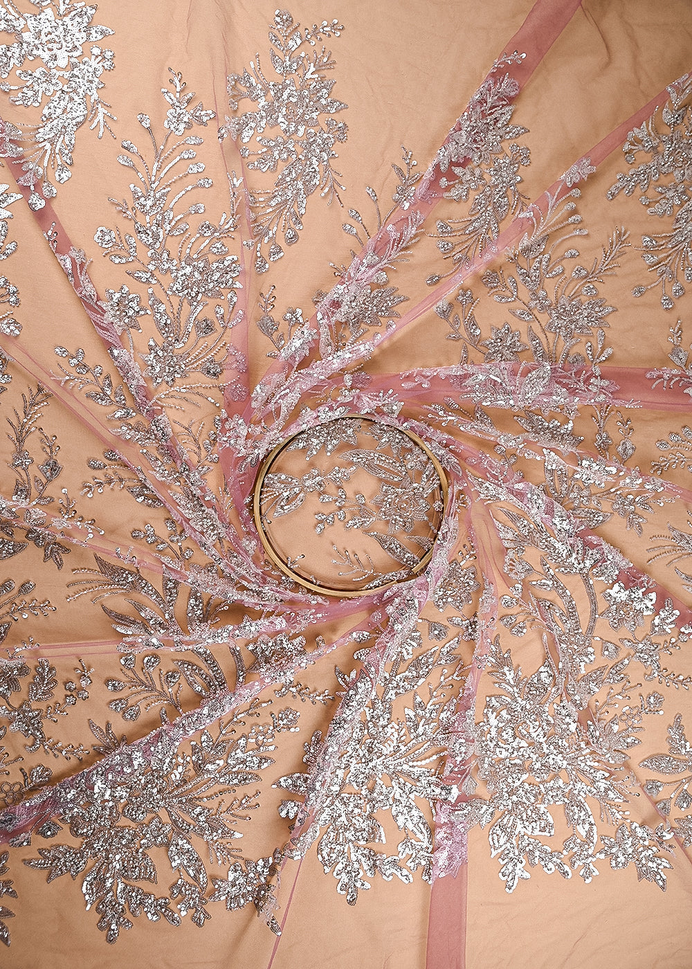 Dark Pink Imported Net Fabric With All Over Bead And Sequins Work 22087