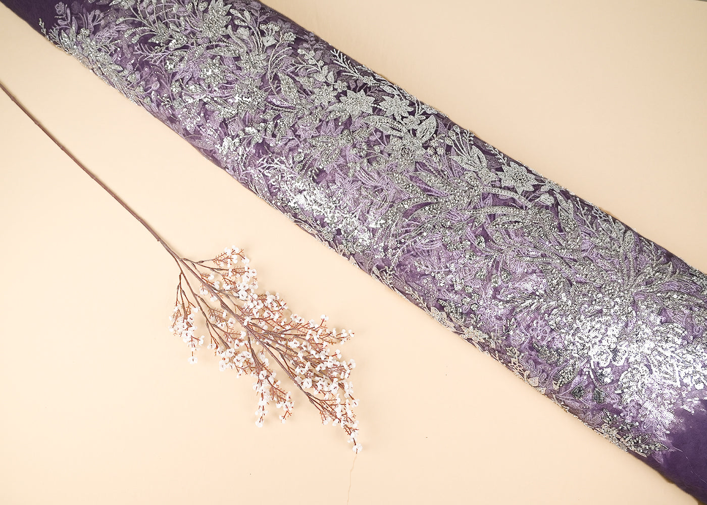 Purple Imported Net Fabric With All Over Bead And Sequins Work 22088