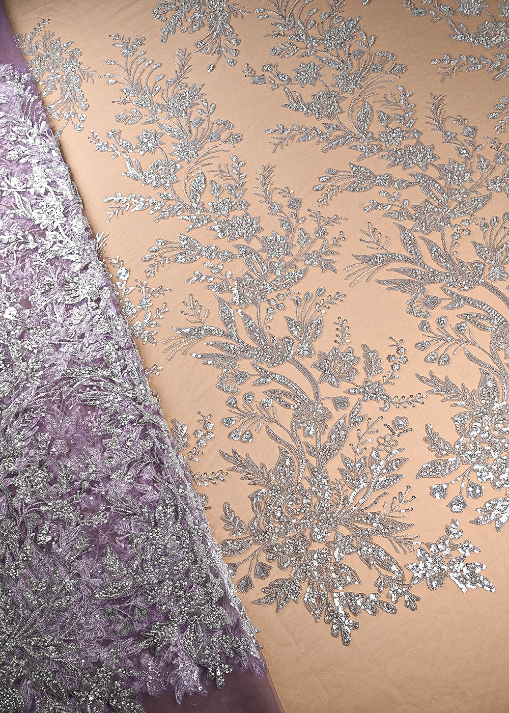 Purple Imported Net Fabric With All Over Bead And Sequins Work 22088