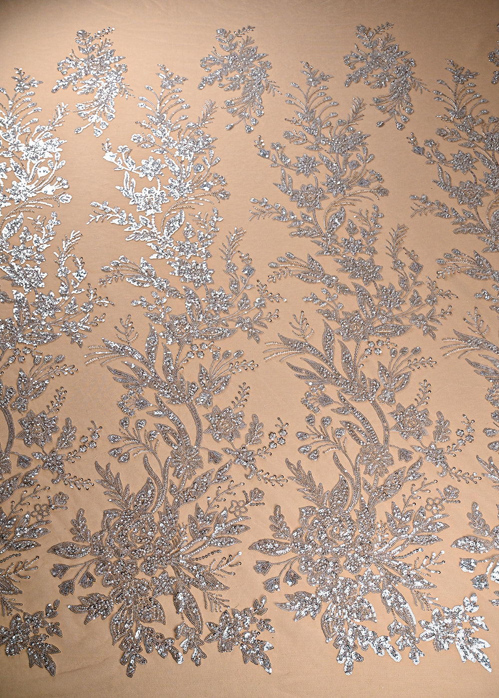 Peach Imported Net Fabric With All Over Bead And Sequins Work 22089