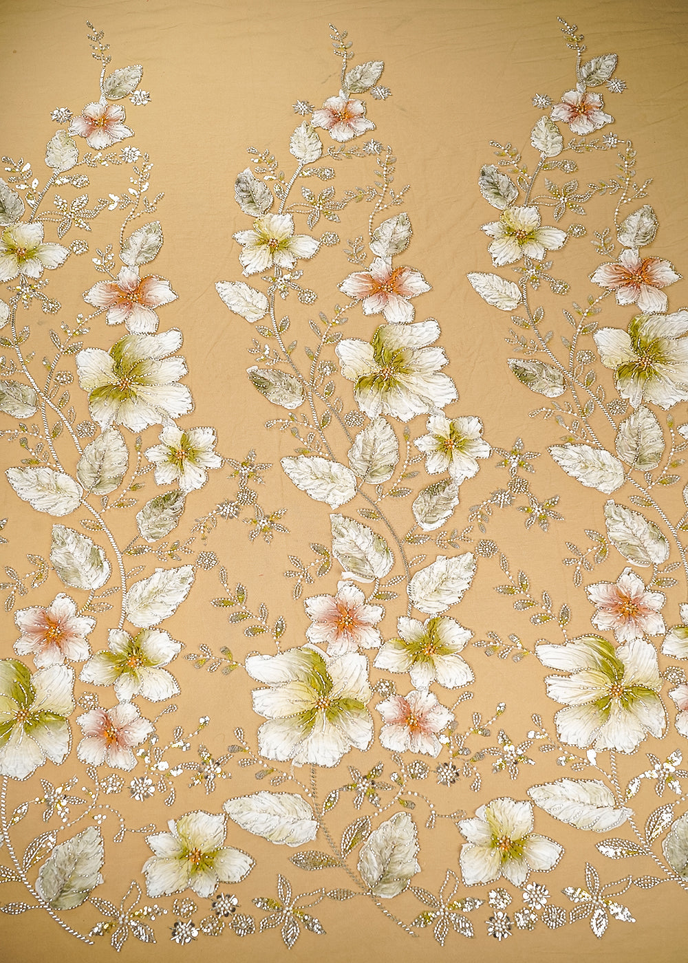 Mehendi Green Imported Net Fabric With All Over Katdana, Sequins, Bead And Ribbon Work 22102