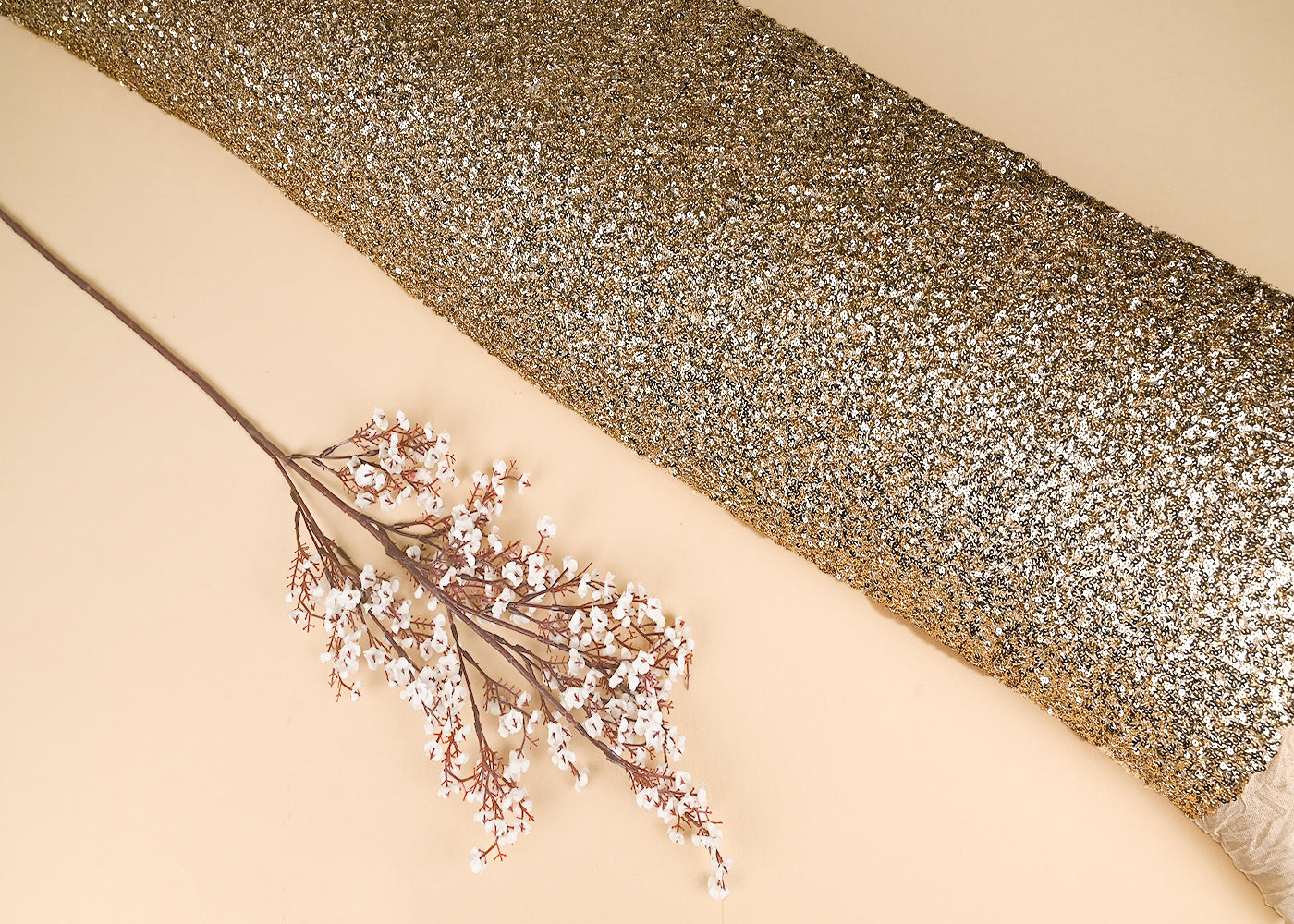 Golden Net Fabric With All Over Sequins Work 22116