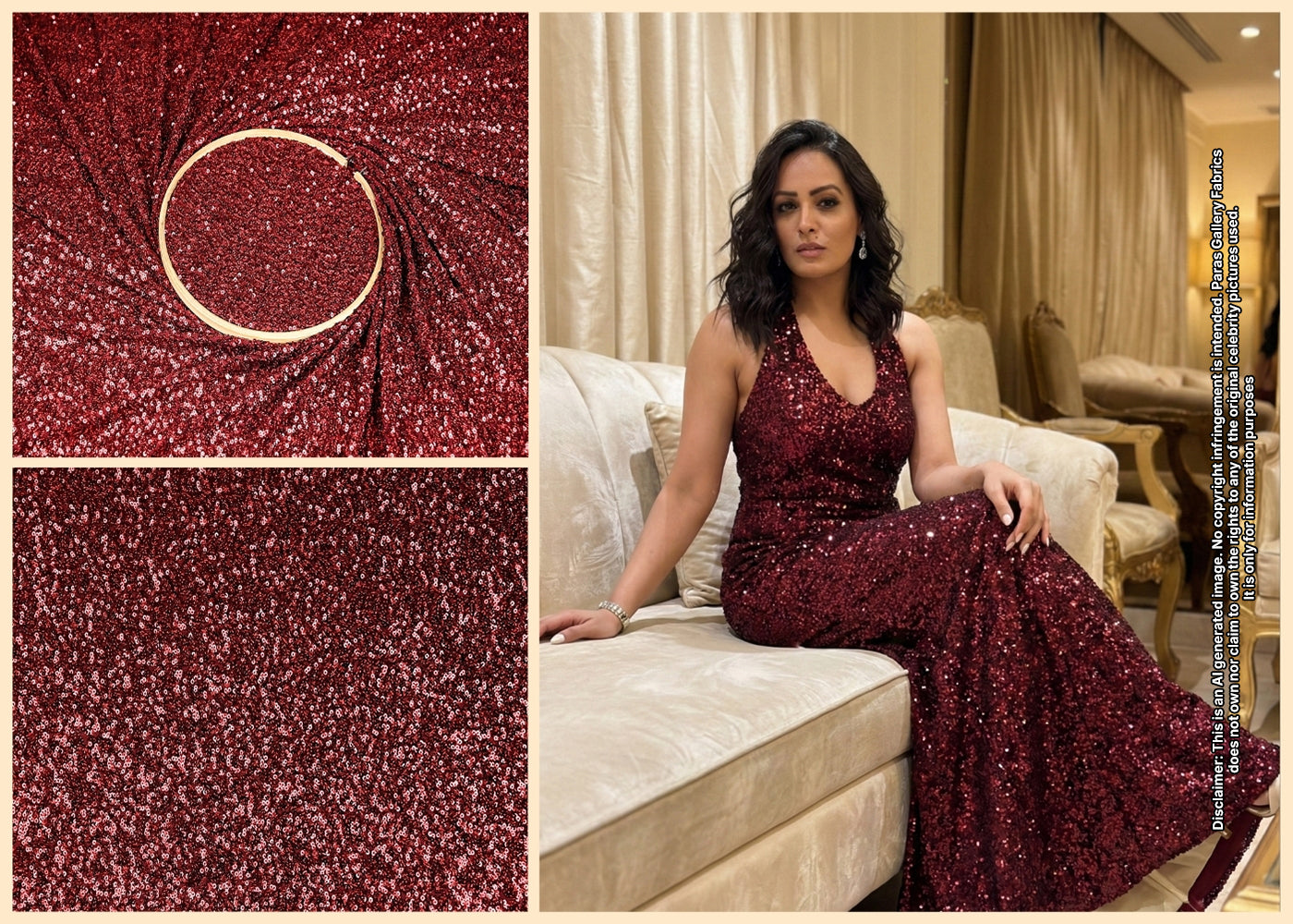 Anita Hassanandani Inspired Edition | Maroon Embroidered Net Unstitched Fabric 22118