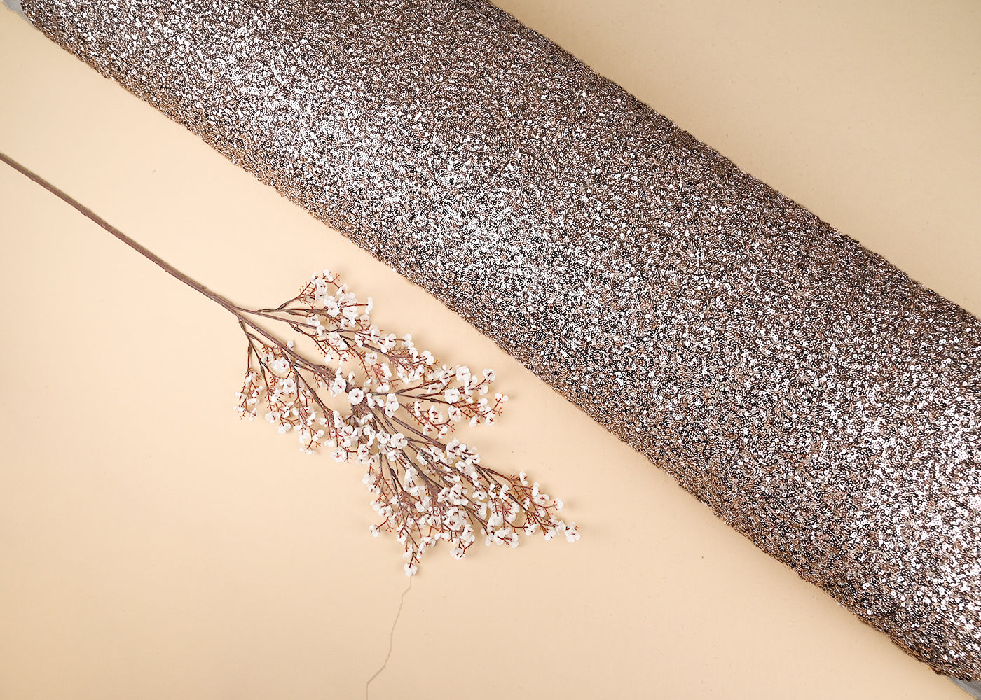 Rose Gold Net Fabric With All Over Sequins Work 22119