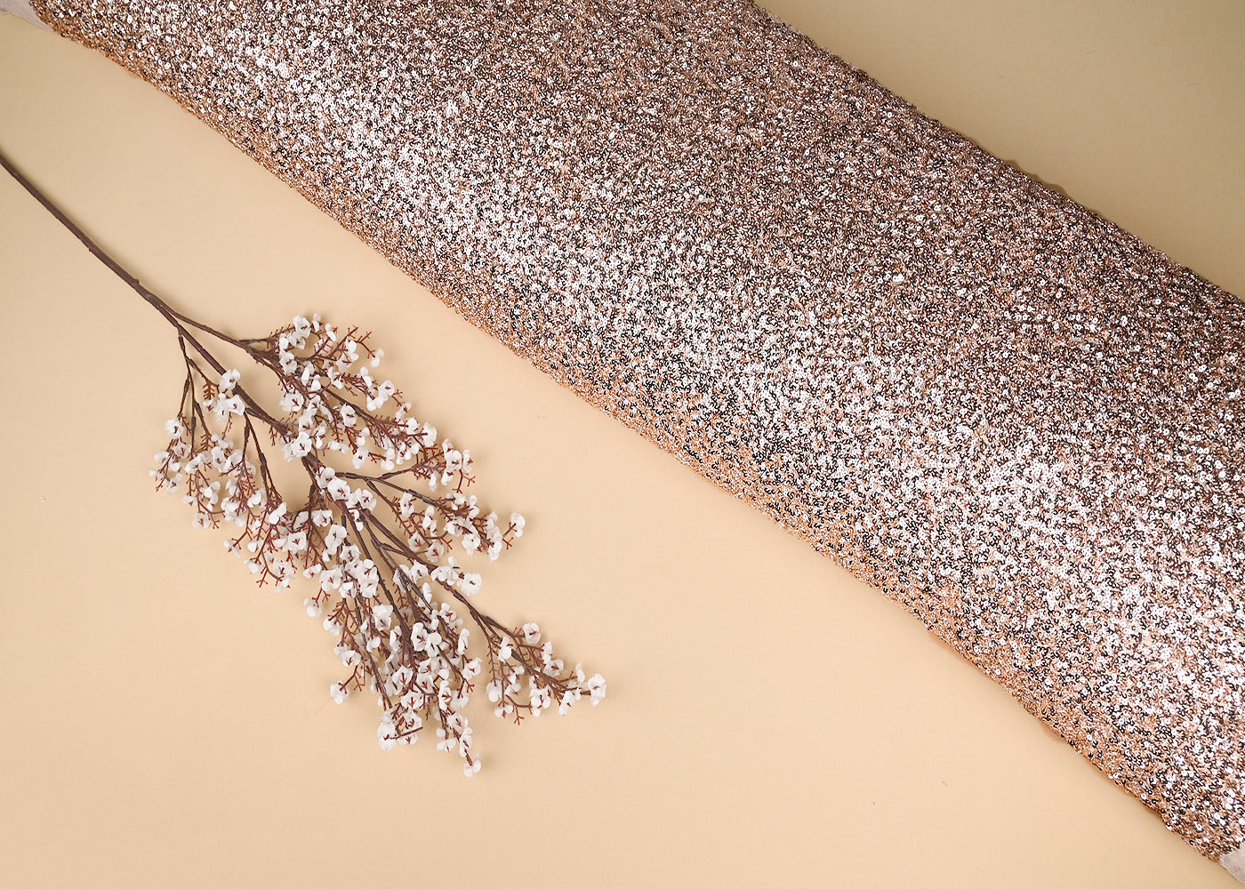 Rose Gold Net Fabric With All Over Sequins Work 22119