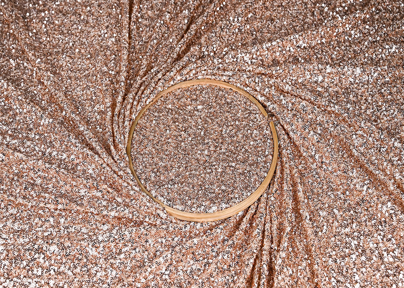 Rose Gold Net Fabric With All Over Sequins Work 22119