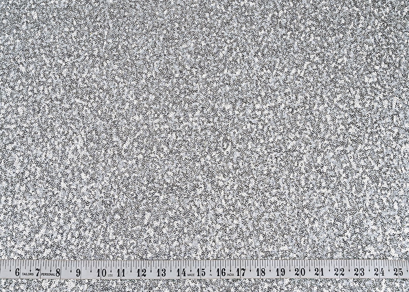 Silver Net Fabric With All Over Sequins Work 22121