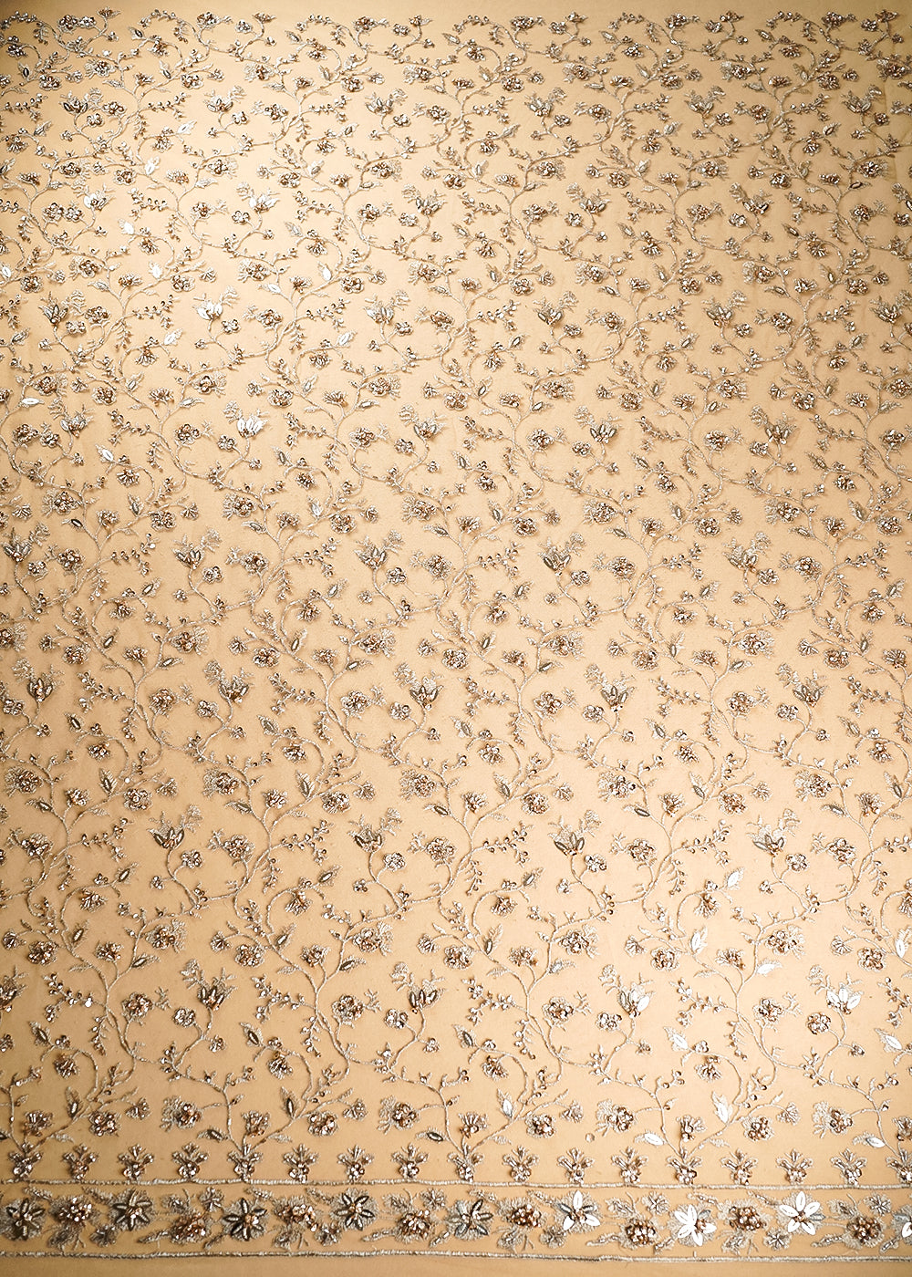 Golden-Imported-Net-Fabric-With-All-Over-Sequins,-Zari-And-Beads-Work-With-One-Side-Border-22127-work-details