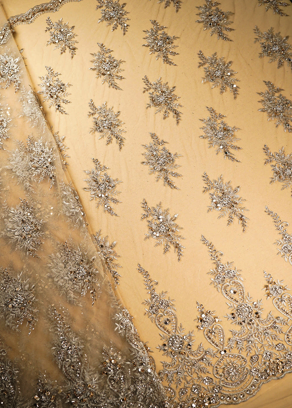 Golden-Imported-Net-Fabric-With-All-Over-Sequins,-Katdana,-Bead-And-Zari-Work-With-One-Side-Border-22128-net-view