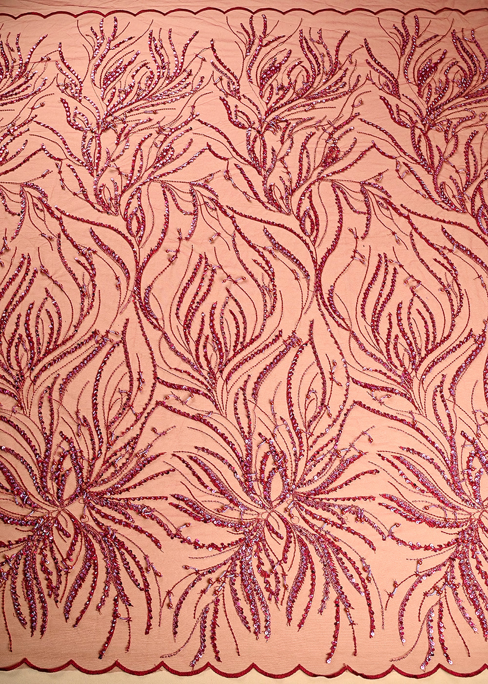 Maroon Imported Net Fabric With All Over Thread, Bead And Sequins Work 22135